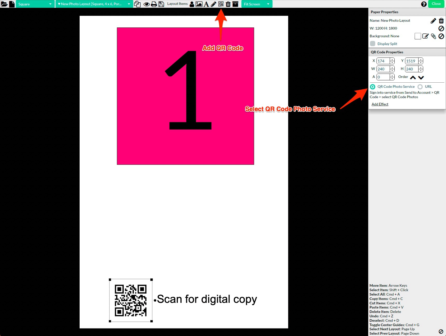 Sparkbooth QR Code Photos layout screenshot